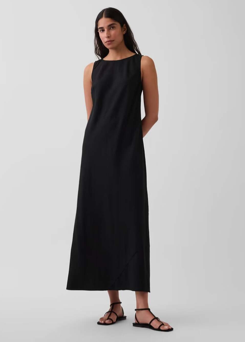 Gap NWT Linen-Blend Maxi Shift Dress in Black Size Large